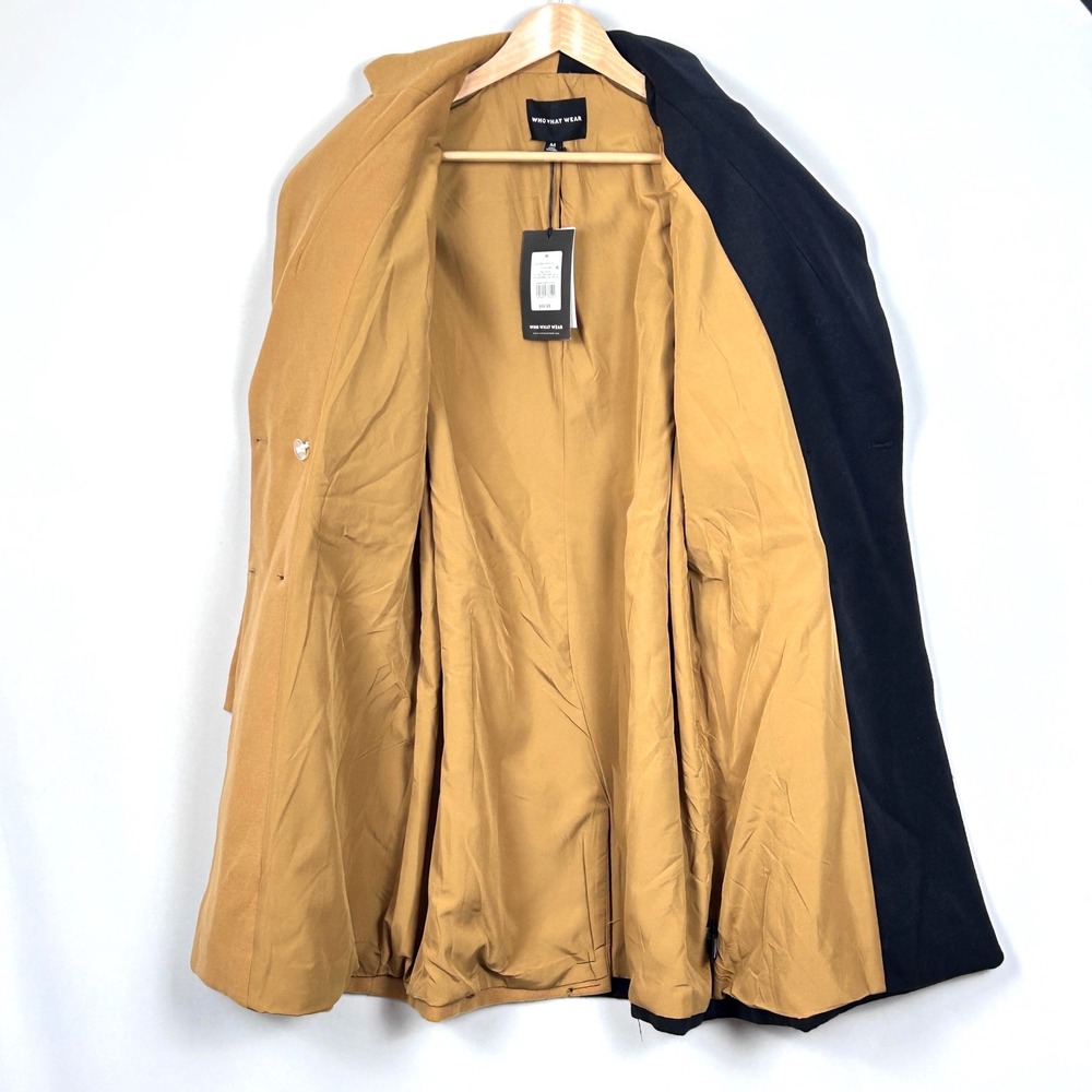 Who What Wear Double Breasted Coat Womens M Two Tone Office Chic Camel Black NWT - Picture 6 of 10